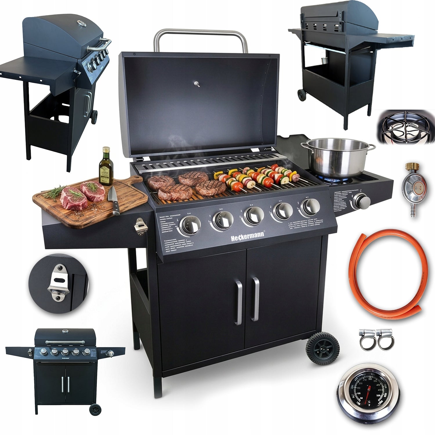 GAS GRILL CAST IRON GARDEN GRATE STAINLESS STEEL 5+1 17,4 kW BLACK
