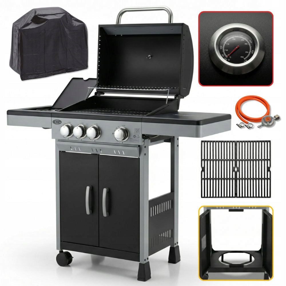 GAS GRILL DEKRAFT 3+1 BURNERS CAST IRON GRATE + COVER CYLINDER CABINET Packaging status original