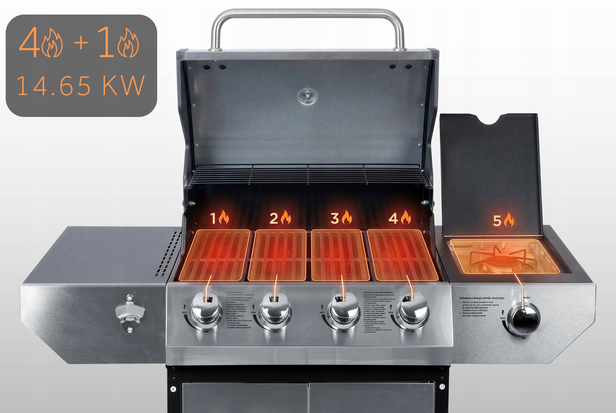 GAS GRILL GARDEN CAST IRON GRATE WITH COVER STRONG 4+1 BURNERS THERMOMETER Number of burners 5