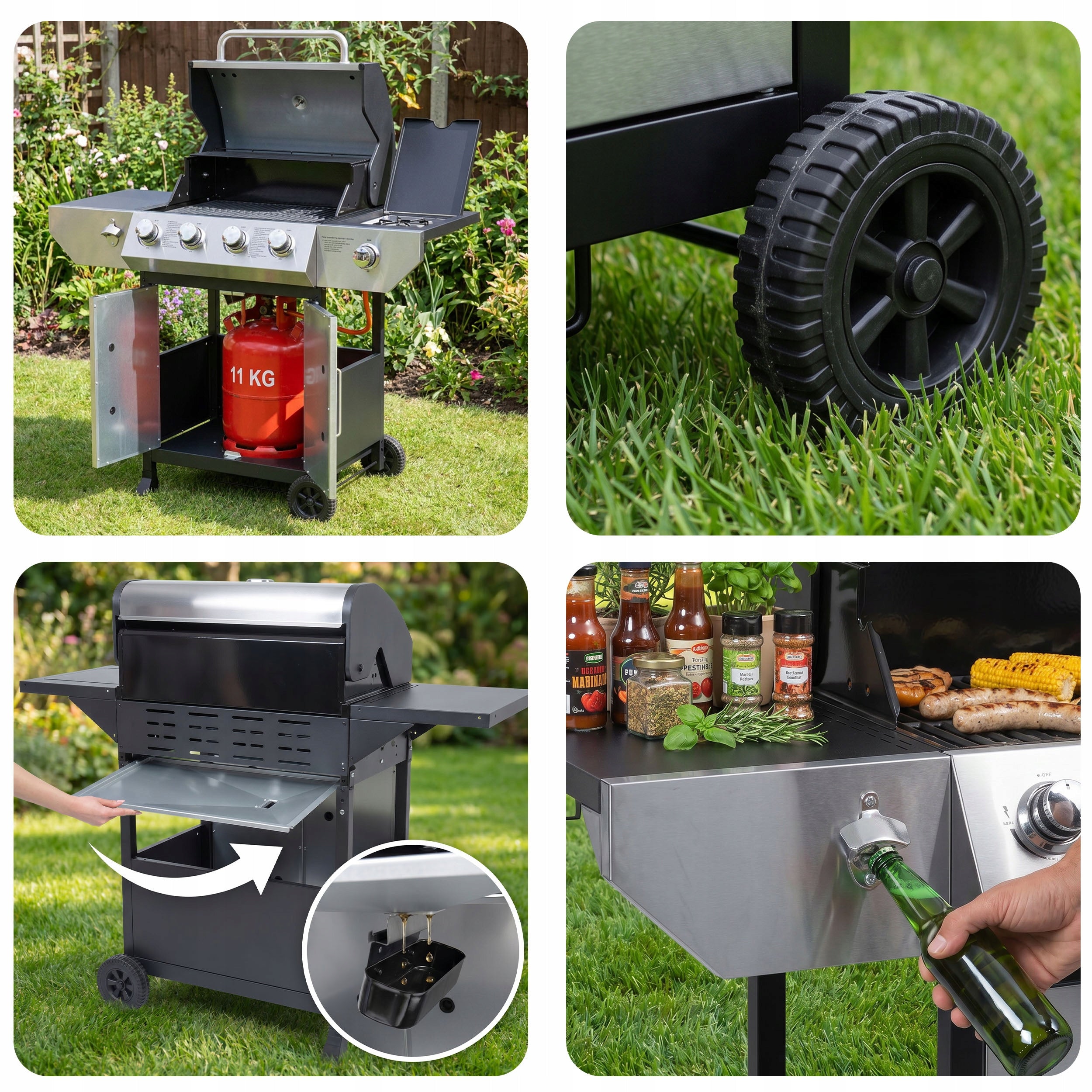 GAS GRILL GARDEN CAST IRON GRATE WITH COVER STRONG 4+1 BURNERS THERMOMETER Power 14.65 kW