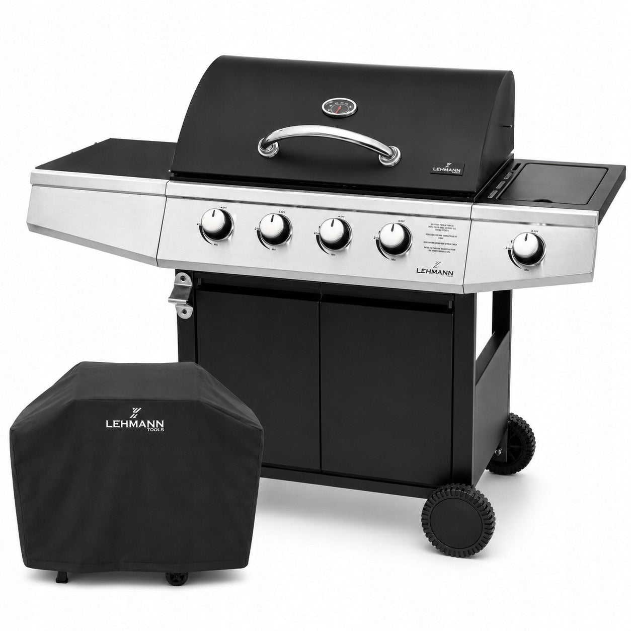 GAS GRILL GARDEN CAST IRON STAINLESS STEEL GRATE LEHMANN OHIO 4+1 COVER Packaging status original