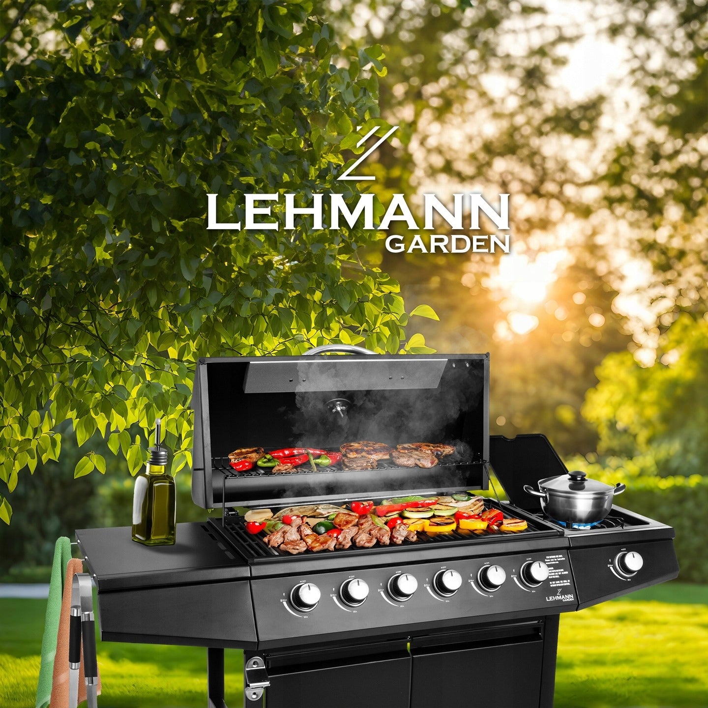 GAS GRILL GARDEN CAST IRON STAINLESS STEEL GRATE LEHMANN VEGAS 6+1 COVER Packaging status original