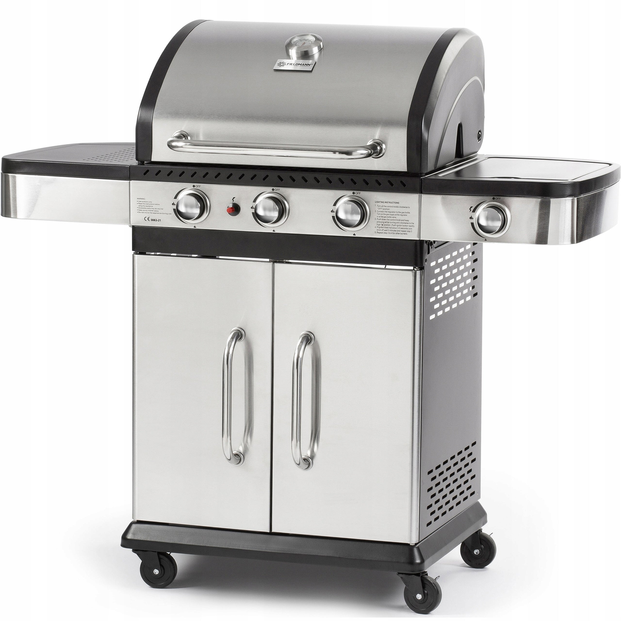 GAS GRILL GARDEN GRATE FORGED STAINLESS STEEL Fieldmann FZG3011 3+1 86cm Power 11.5 kW