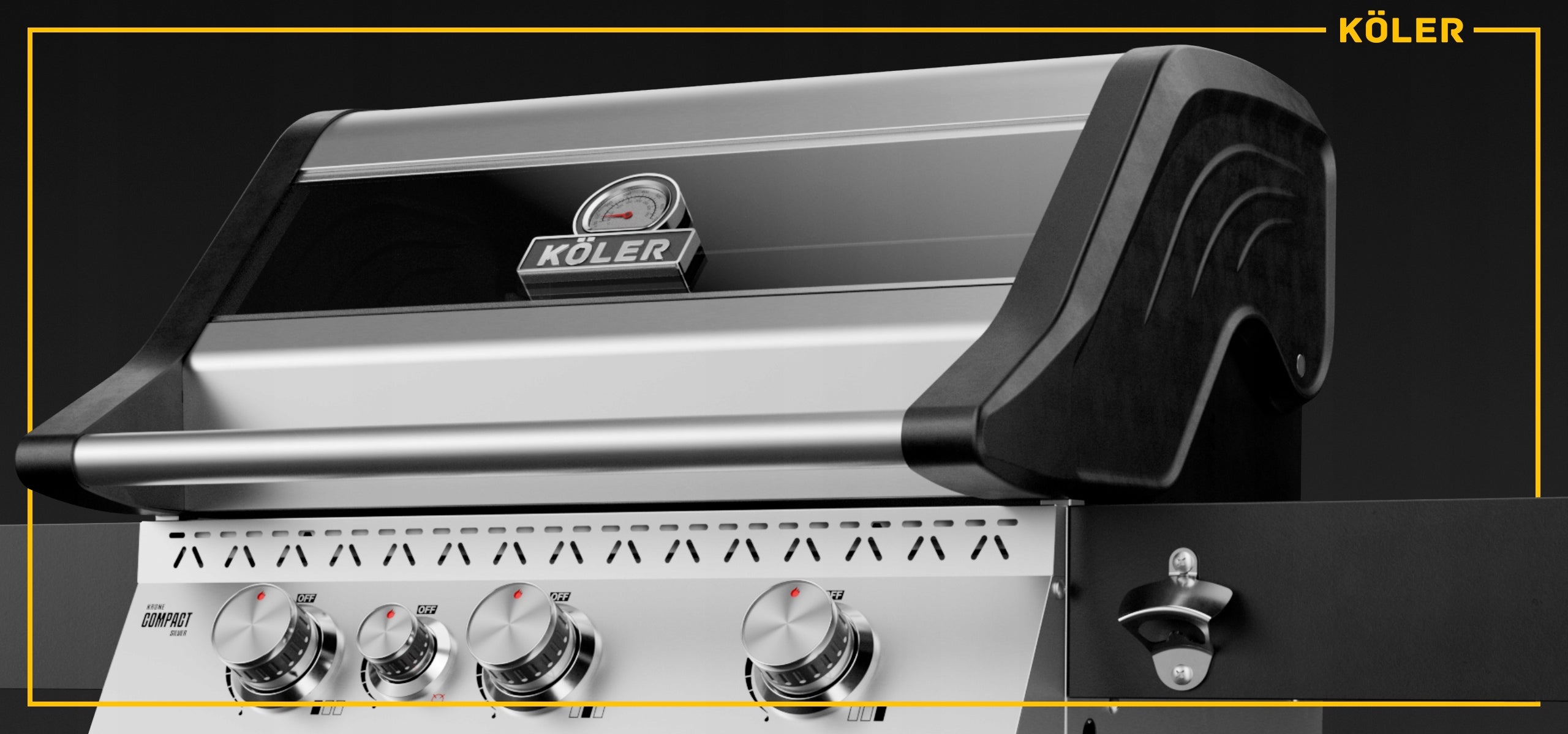 GAS GRILL KRONE Compact CAST IRON GRATE 15,5kW Tempered Glass COVER Manufacturer code KK-C/S Kompaktowy Premium Srebrny Silver