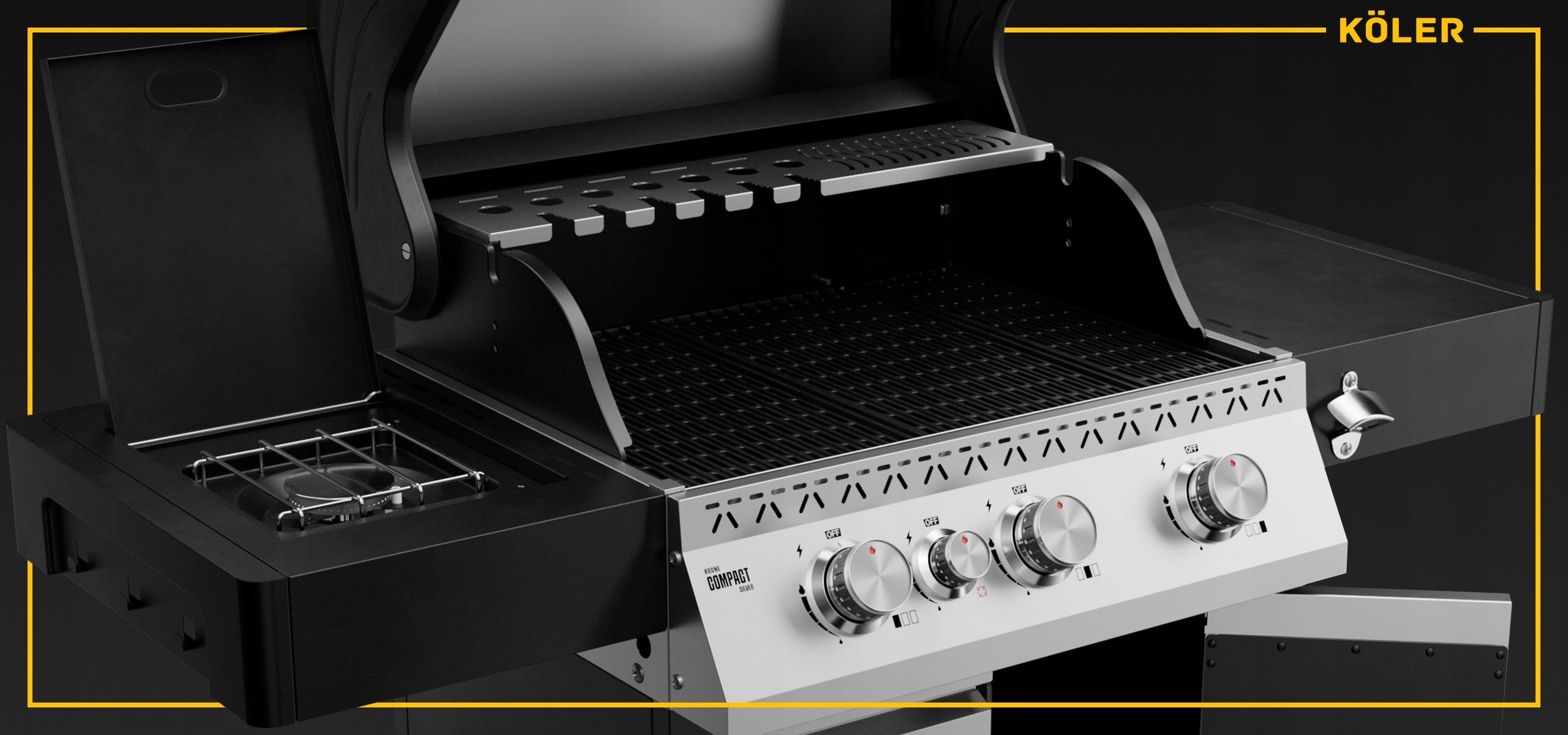 GAS GRILL KRONE Compact CAST IRON GRATE 15,5kW Tempered Glass COVER Power 15.5 kW