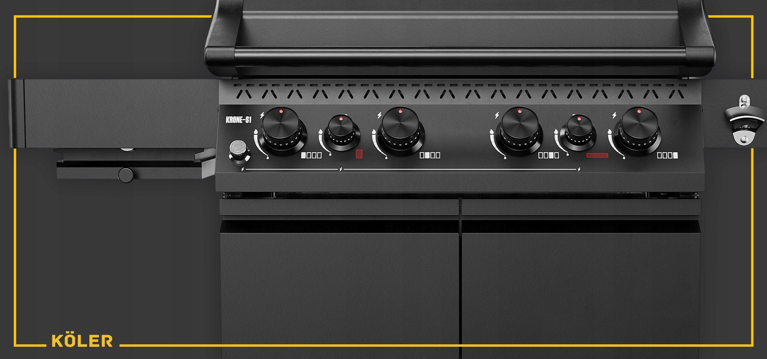 GAS GRILL Koler Krone S1 21,6 kW 4+2 STAINLESS CAST IRON GLASS Black Grill depth 52.5 cm