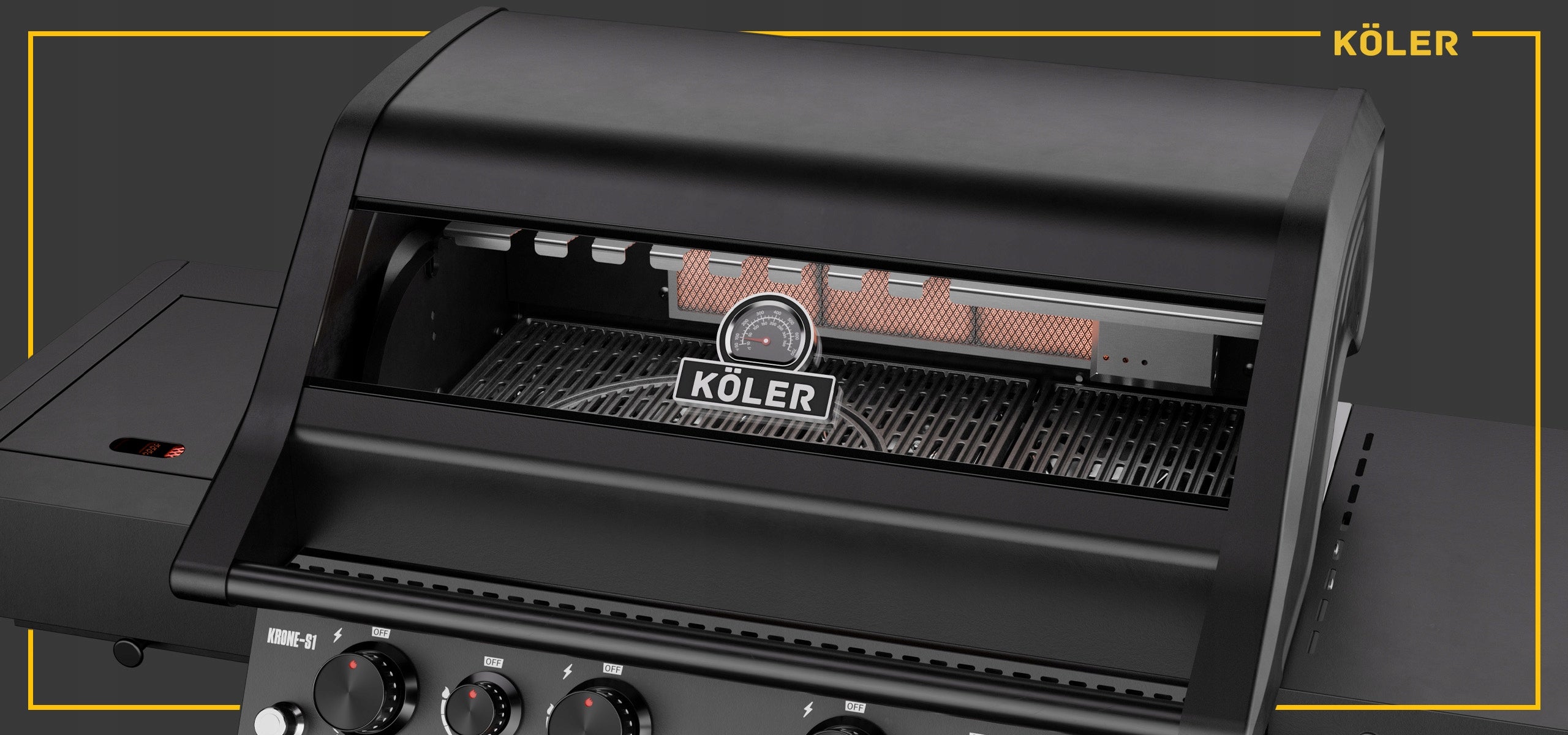 GAS GRILL Koler Krone S1 21,6 kW 4+2 STAINLESS CAST IRON GLASS Black Number of burners 6