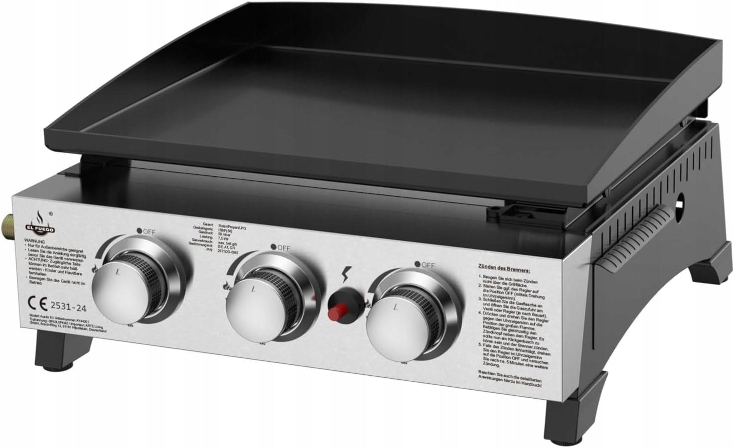 GAS GRILL TABLE EL FUEGO AUSTIN III 7,5kW 45x34cm CAST IRON PLATE STRONG! Brand El Fuego