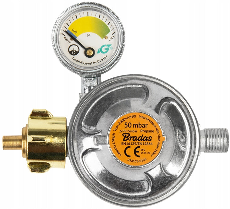 GAS REDUCER BRADAS 50 mbar 1,5 kg/h with pressure gauge GZ 1/4" L