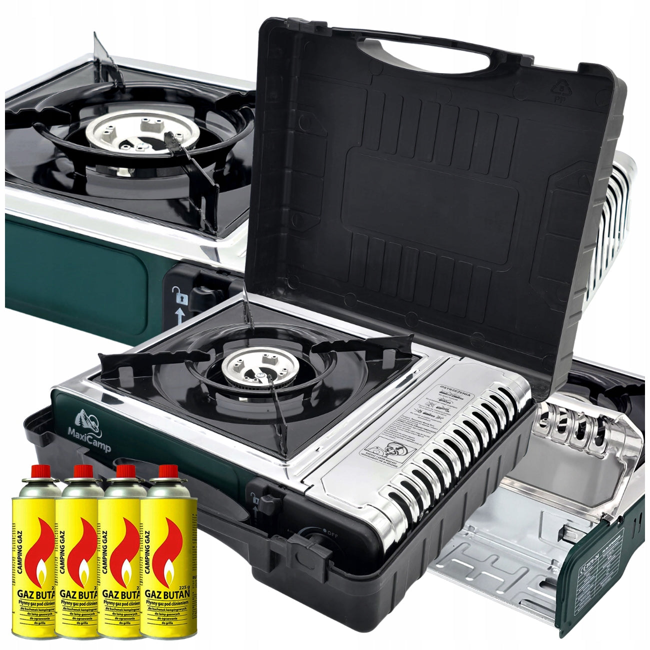 GAS TOURIST COOKER + CARTRIDGE x4 STAINLESS STEEL Safety System