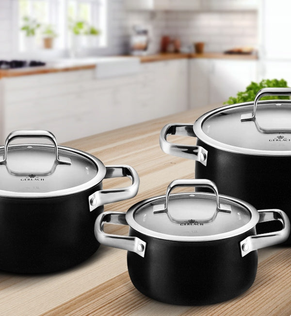 GERLACH SET OF EMAILED POTS WITH LIDS INDUCTION GAS 6EL BLACK Brand Gerlach