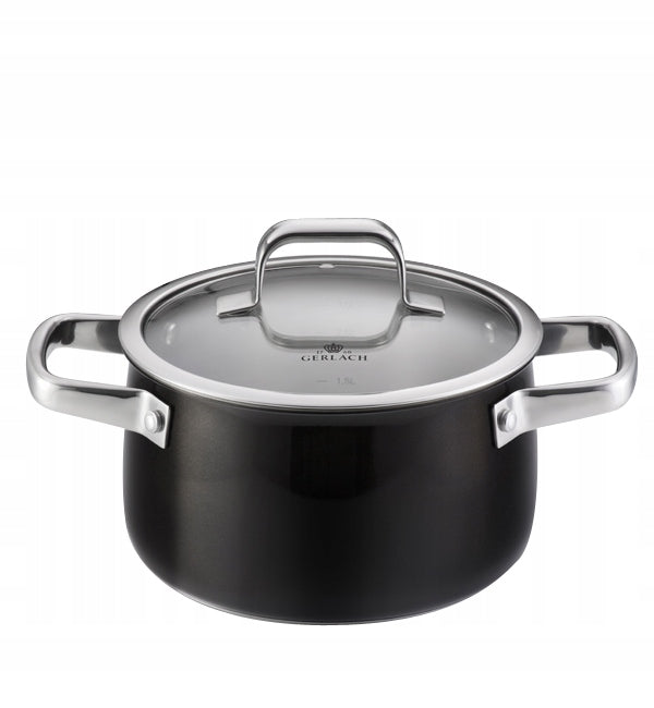 GERLACH SET OF EMAILED POTS WITH LIDS INDUCTION GAS 6EL BLACK Color black
