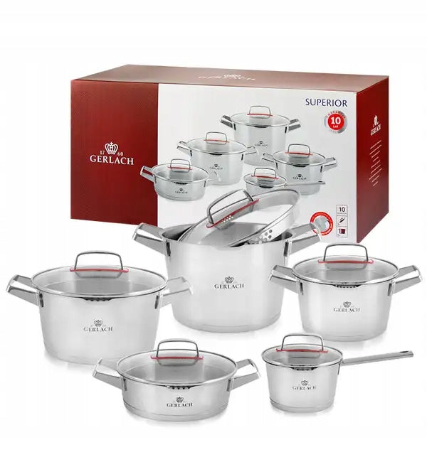 GERLACH SUPERIOR Set Pots with lids 10 el stainless steel induction