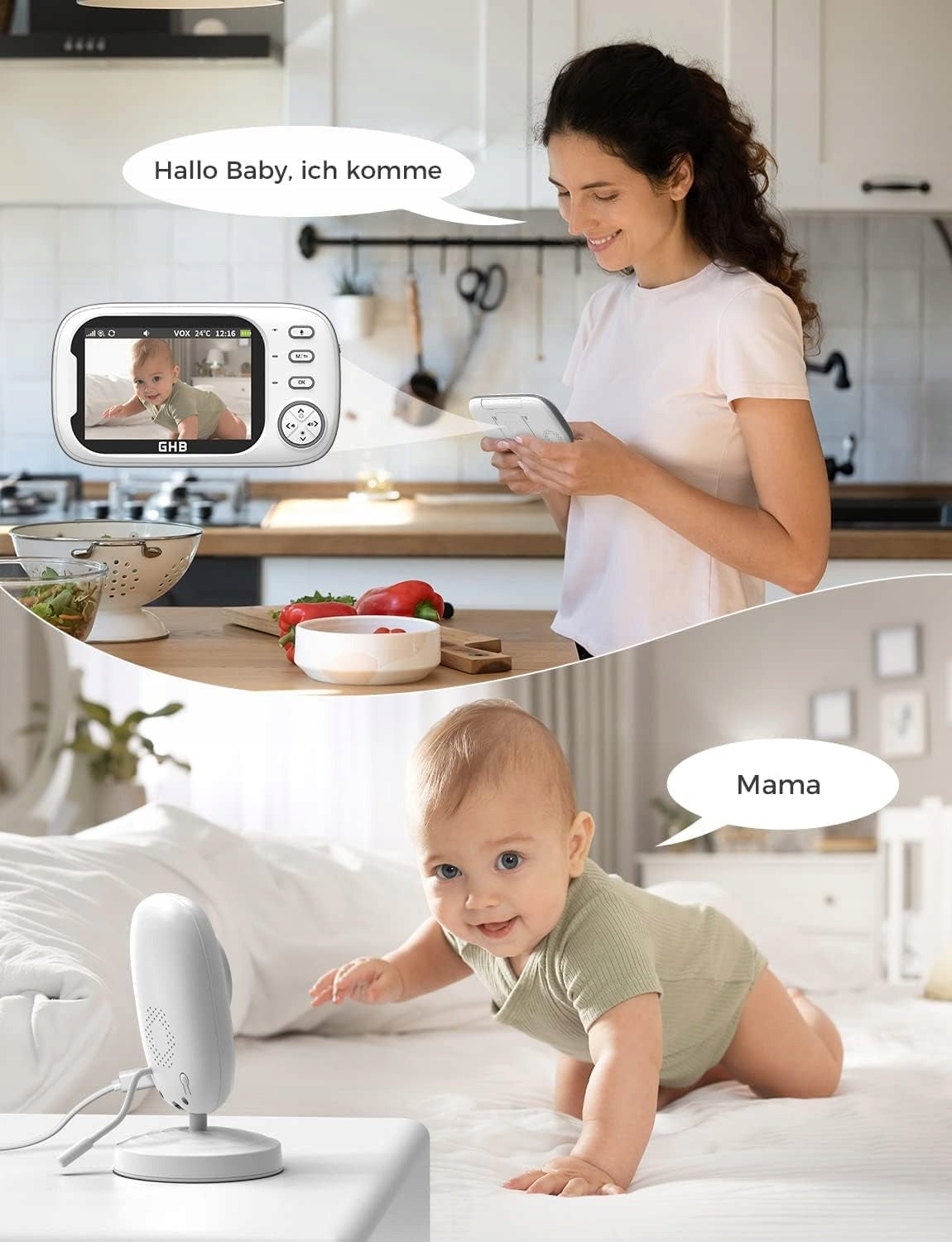 GHB Baby Monitor Electronic Camera 35 Inch VOX Night Vision Mode Brand GHB