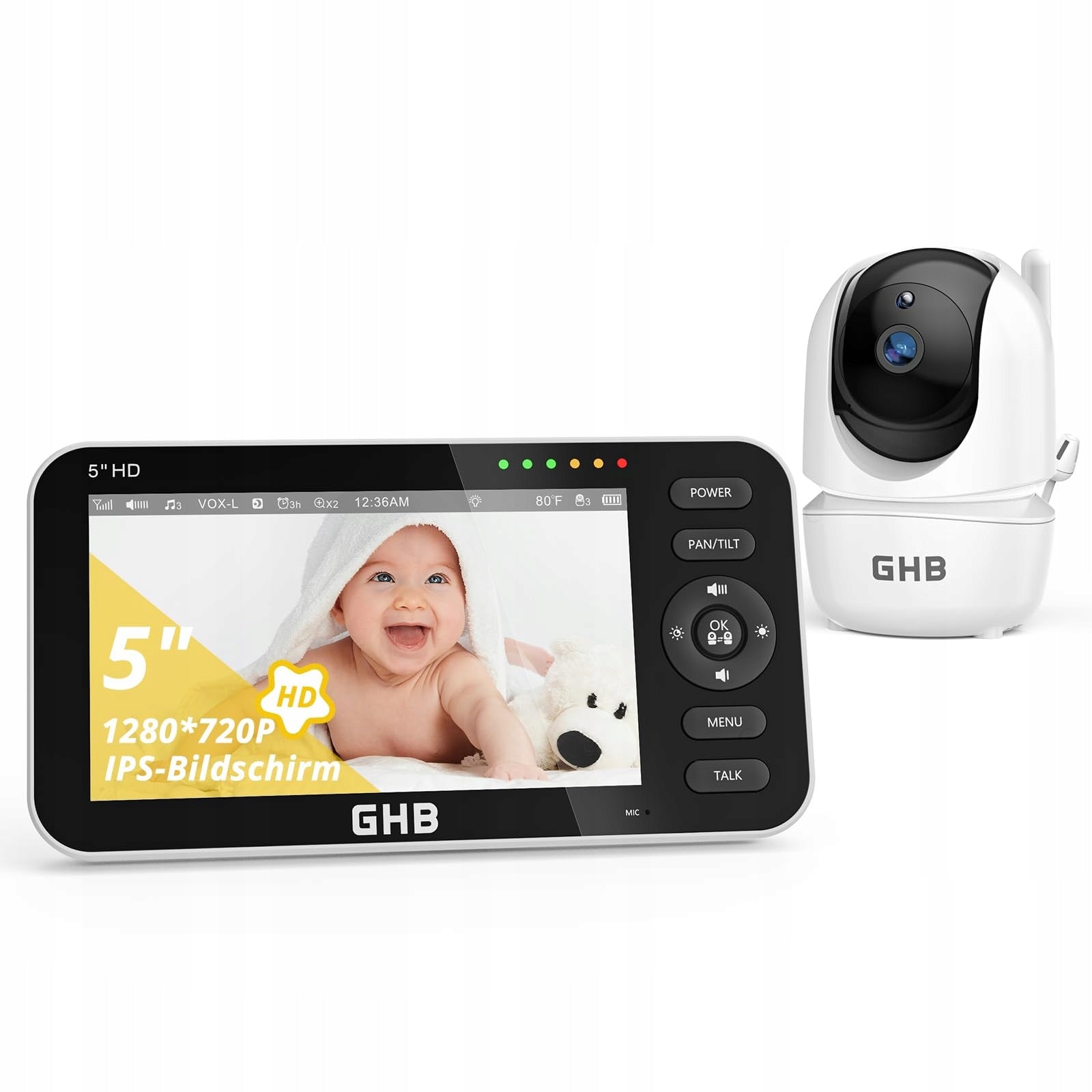 GHB Baby Monitor Electronic Camera 5 Cali 720P HD VOX Display Night Mode
