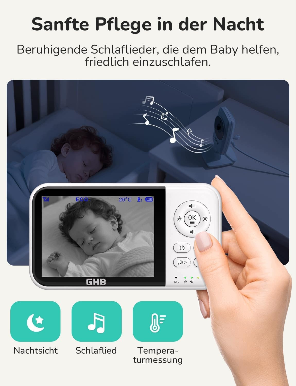 GHB Babyphone with camera, baby monitor, 3,2-inch LCD display, Manufacturer code MC632B