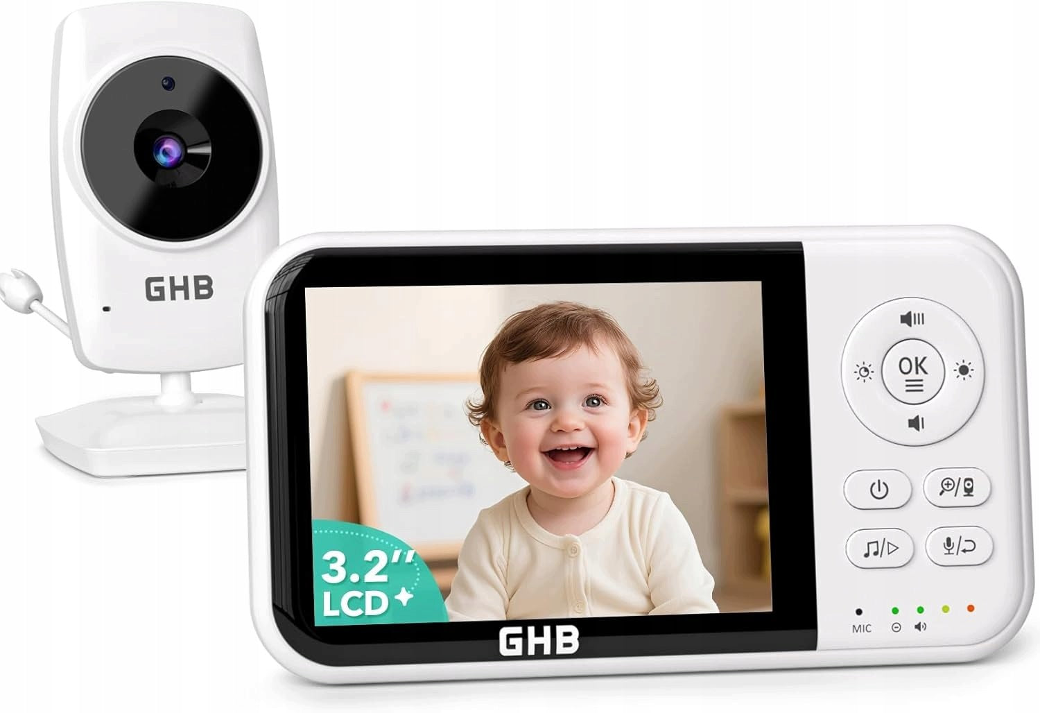 GHB Babyphone with camera, baby monitor, 3,2-inch LCD display,