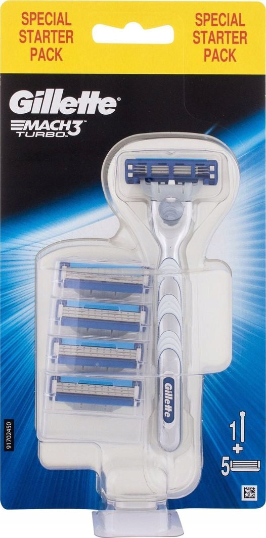 Skustuvas + 5 skutimosi galvutės Gillette Mach3 Turbo
