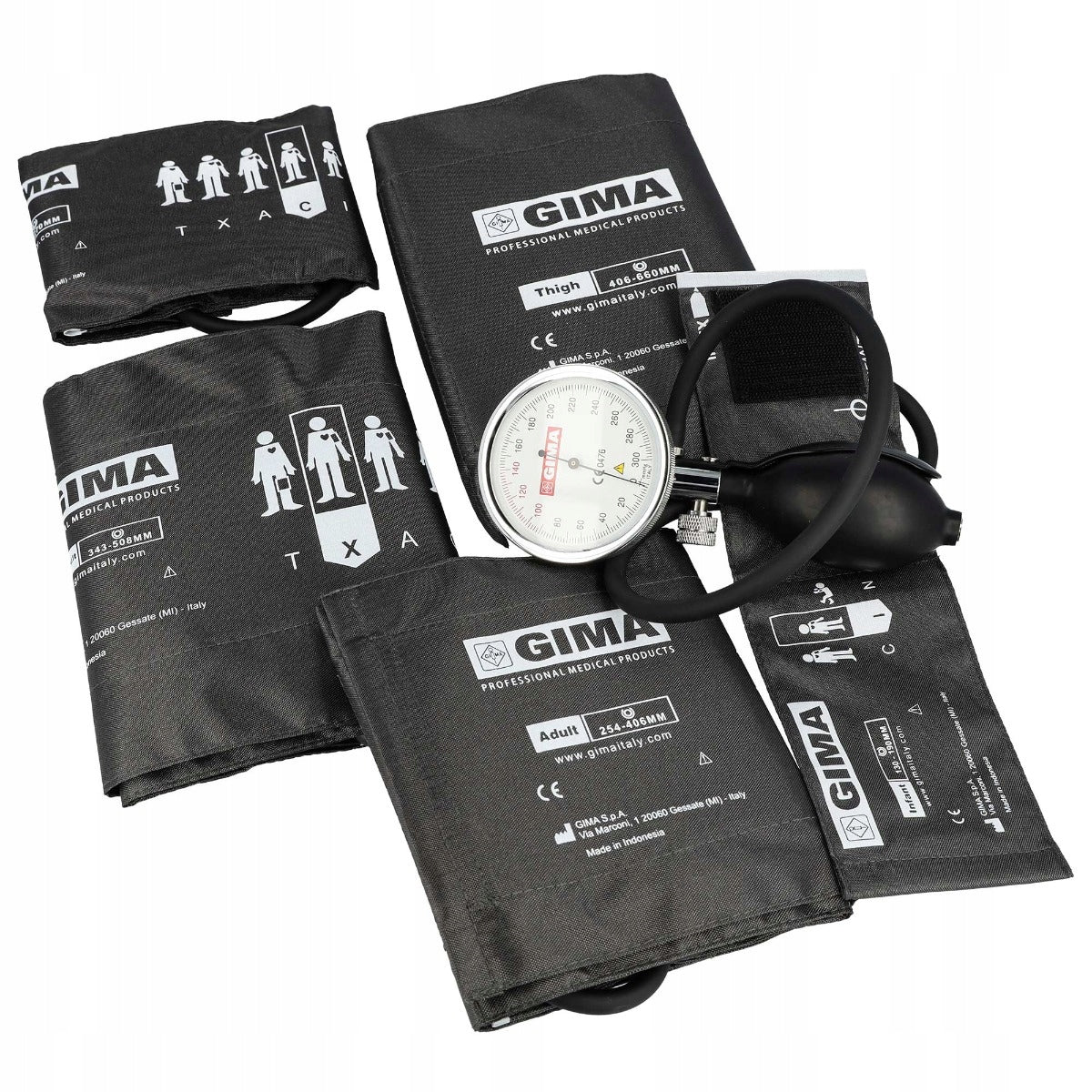 GIMA SIRIO KIT Clock Blood Pressure Monitor, Set of 5 Cuffs with Case