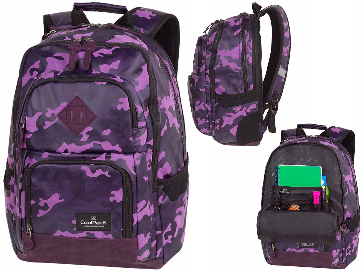 GIRLS BACKPACK FOR SCHOOL CAMO PURPLE SOLID