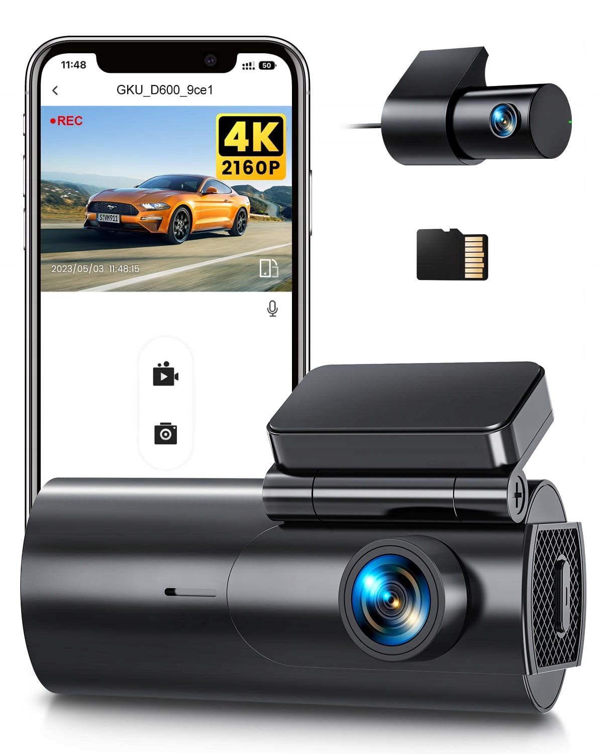 GKU Car Camera 4K 2.5K Front Rear WiFi 64GB SD Card Night Mode