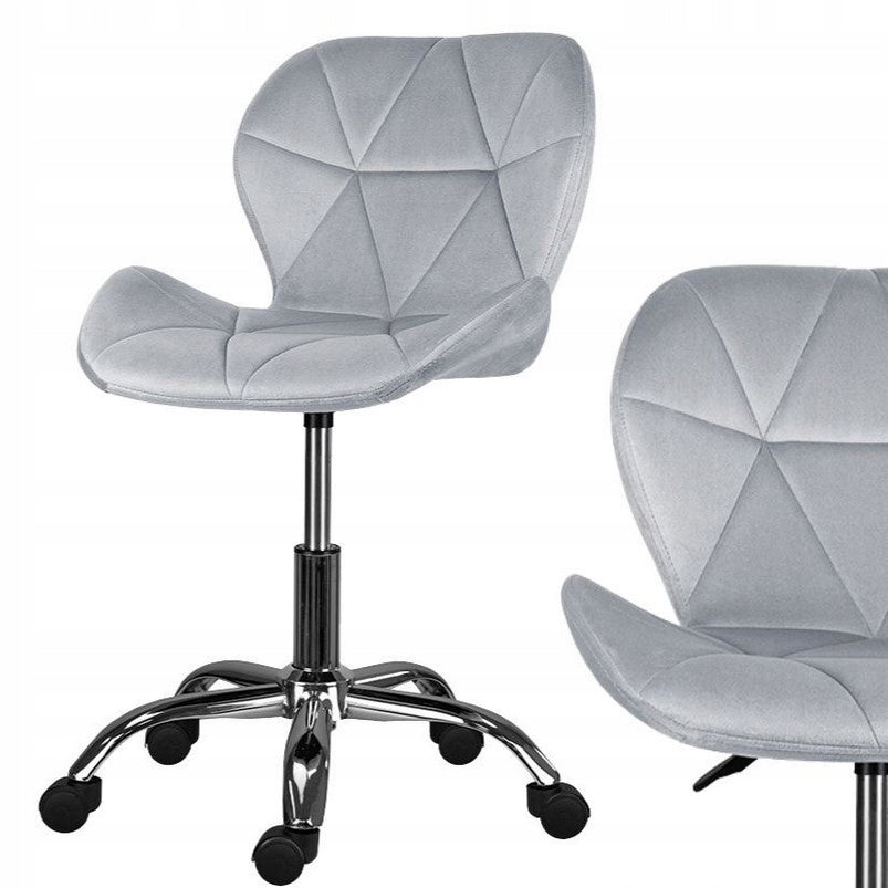 GLAM office chair grey velour swivel chrome adjustable ergonomic