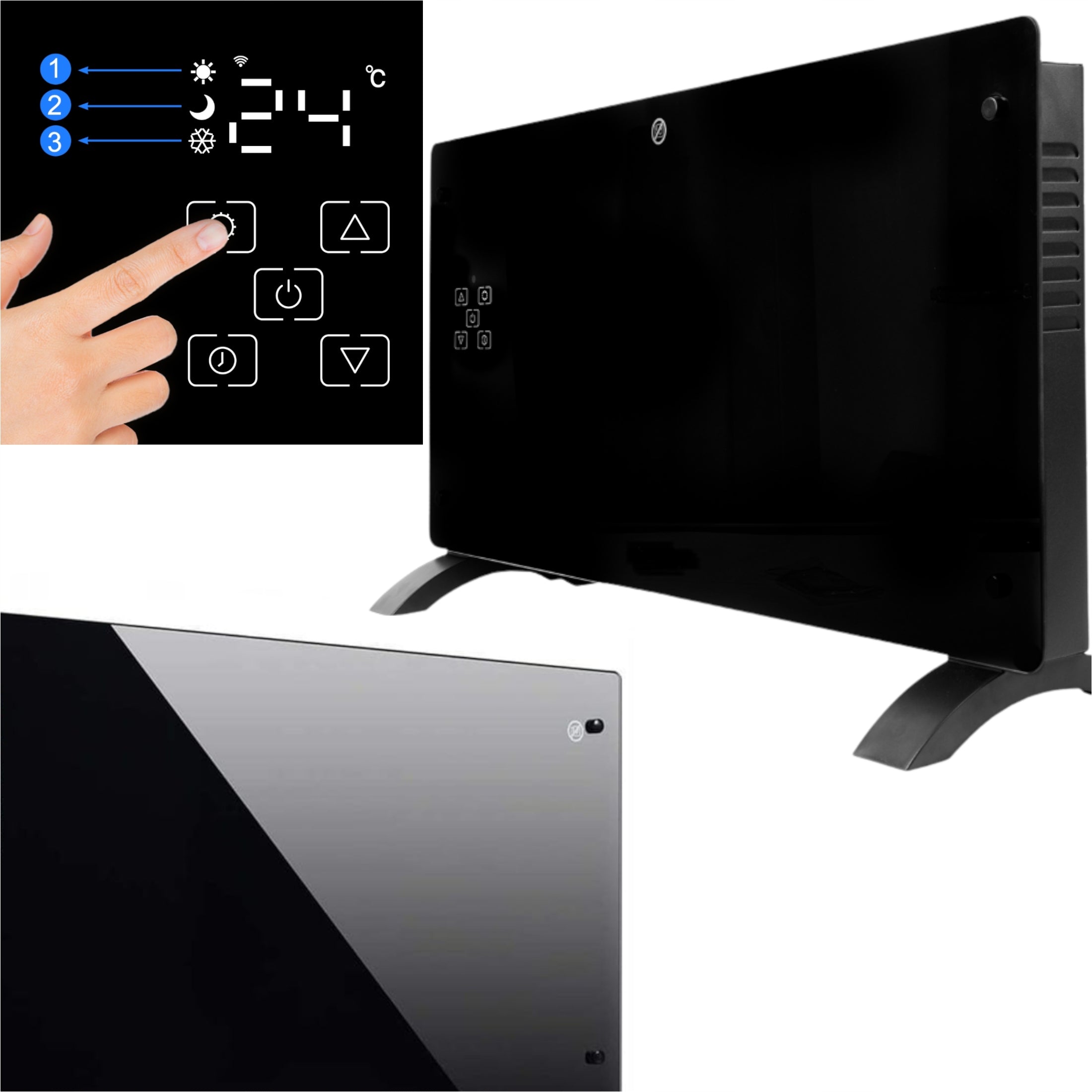 GLASS BLACK CONVECTOR ELECTRIC HEATER FOR WiFi 80cm + XXL Remote Control