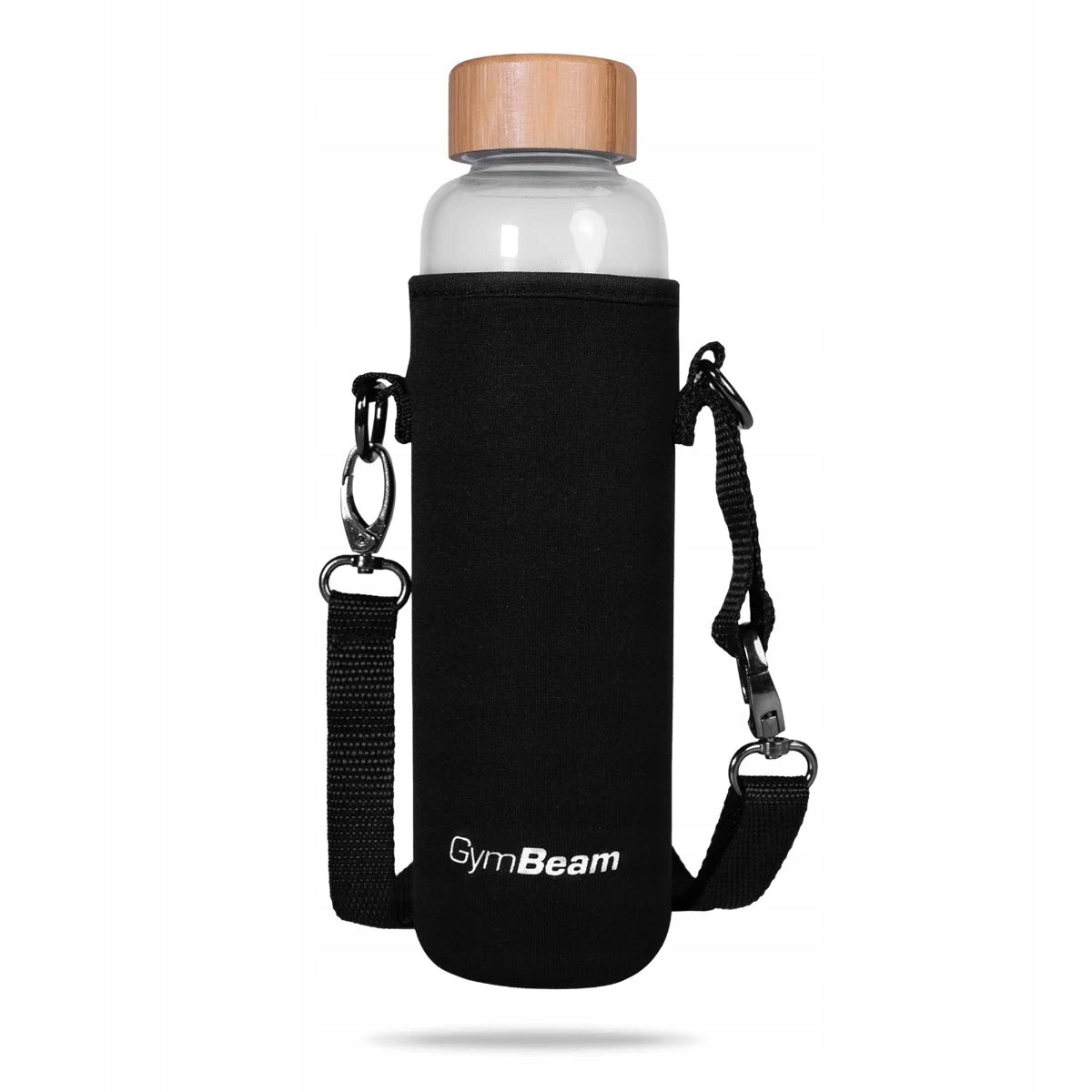 GLASS BOTTLE WITH COVER WATER BOTTLE BAMBOO CAP GymBeam 600ml