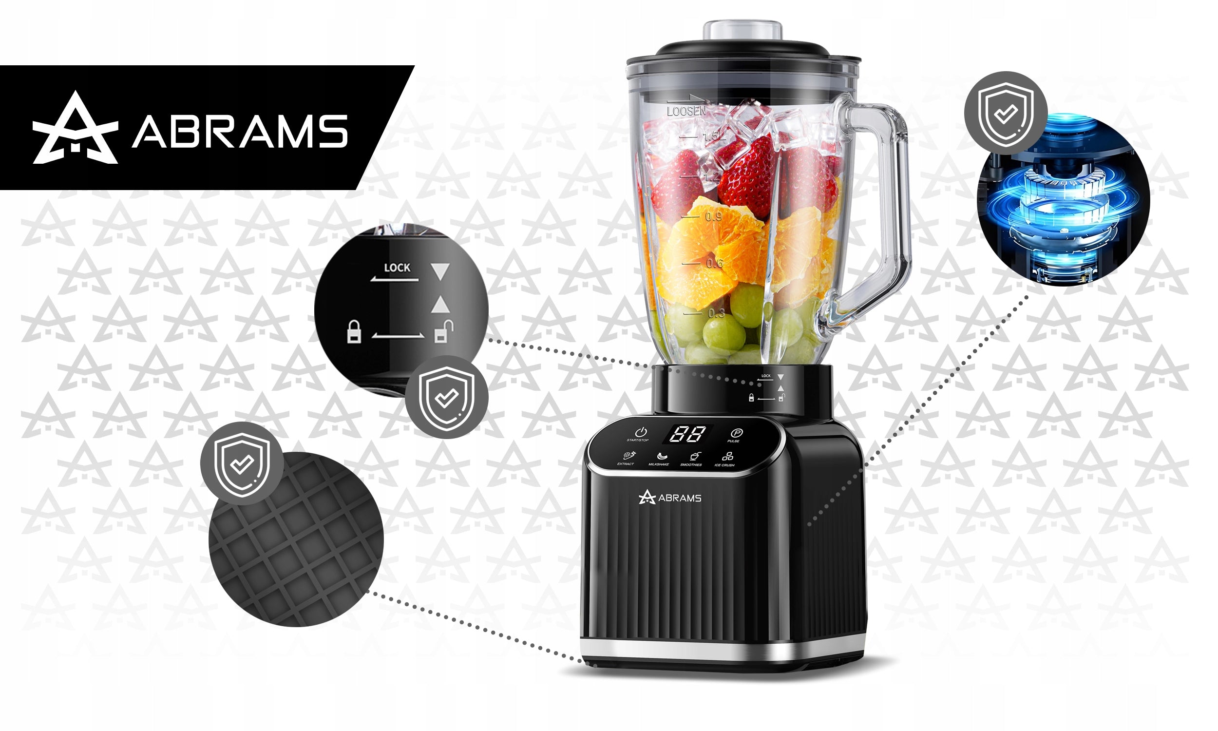 GLASS CUP BLENDER 1,5L SMOOTHIE COCKTAIL MIXER TITANIUM BLADES Power rating 1200 W