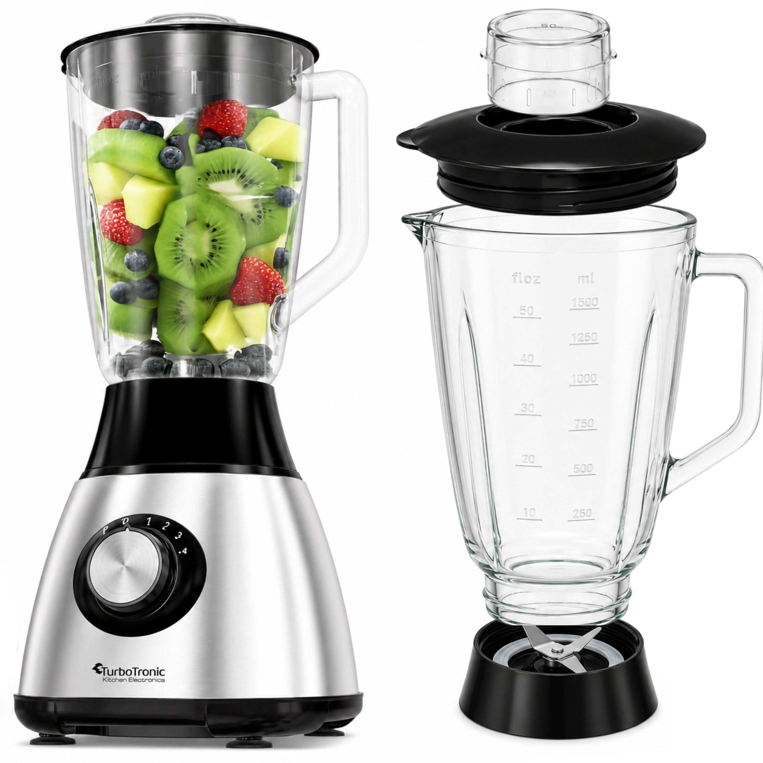 GLASS CUP BLENDER FOR COCKTAILS TURBO GO MAX 1200W CRUSHES ICE
