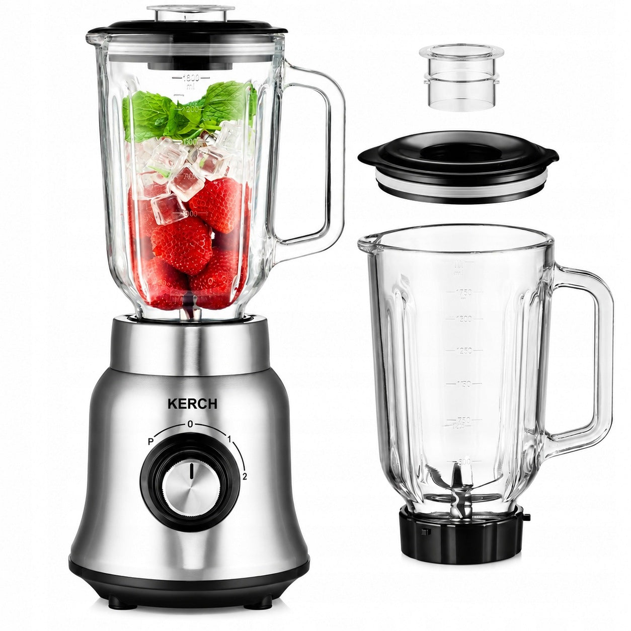 GLASS CUP BLENDER FOR SMOOTHIE COCKTAILS KERCH ROTO 1700W
