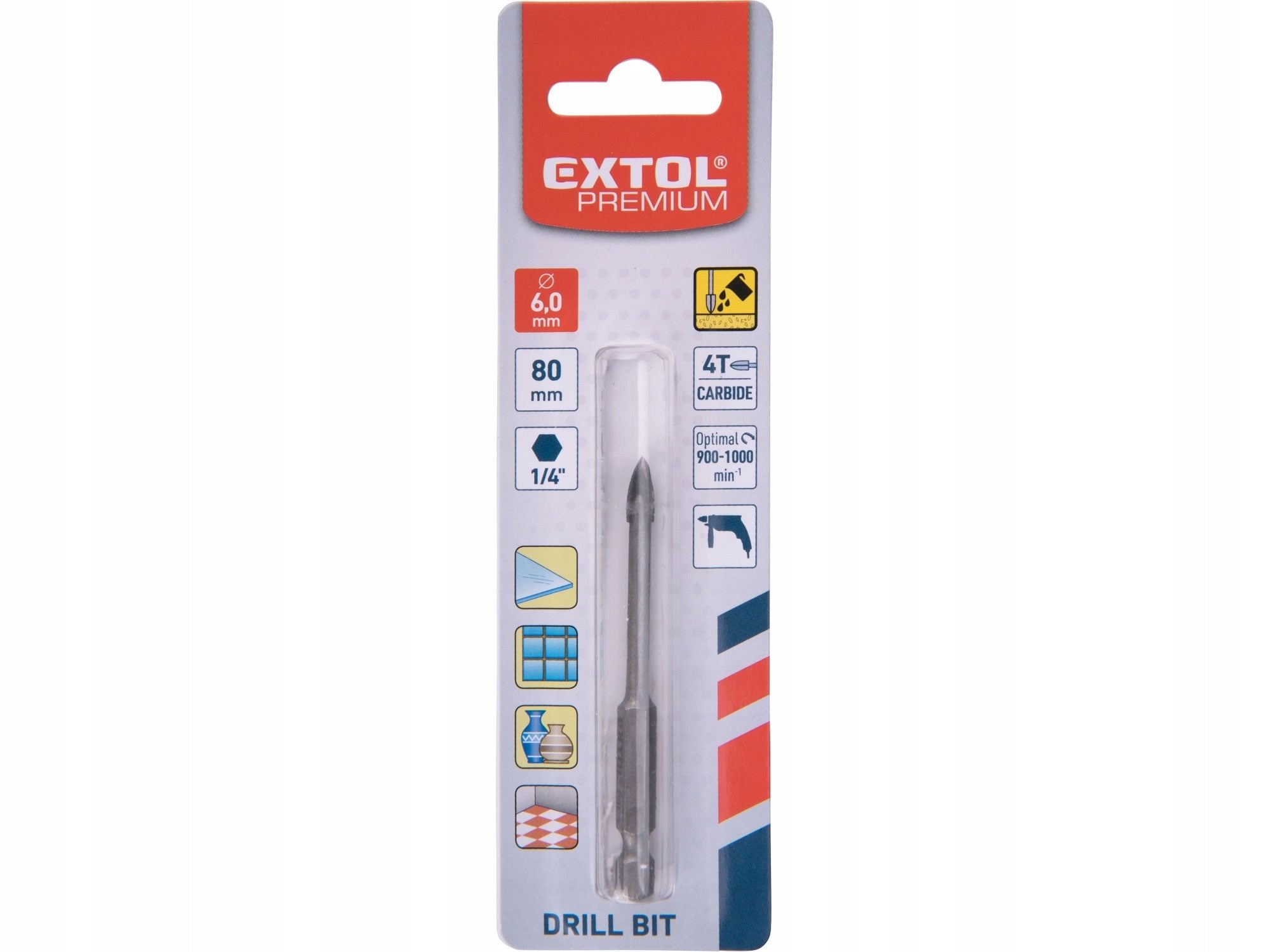 GLASS DRILL BIT 6mm STONEWARE TILES GLAZE CERAMICS 4 BLADES HEX EAN (GTIN) 8595126993593