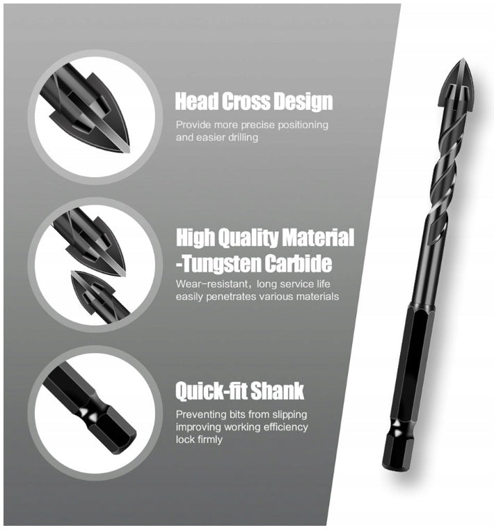 GLASS DRILL BITS CERAMIC TILES STONEWARE DRILL BIT 3-12MM 7 PCS HEX 1/4" PROFI Brand no brand