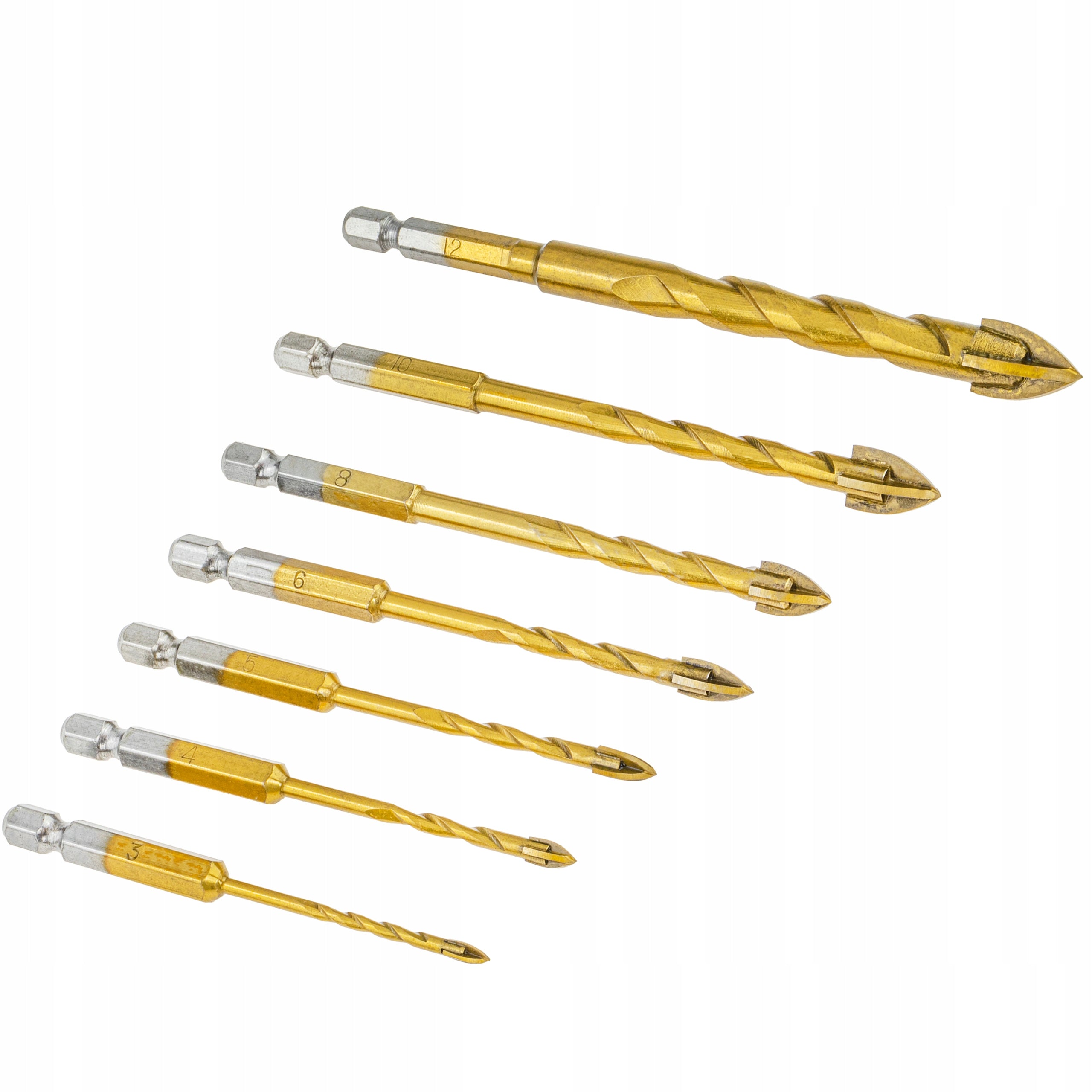 GLASS DRILL BITS CERAMIC TILES STONEWARE DRILL BIT 3-12MM 7 PCS HEX 1/4" PROFI Drill bit type guiding drill bit set