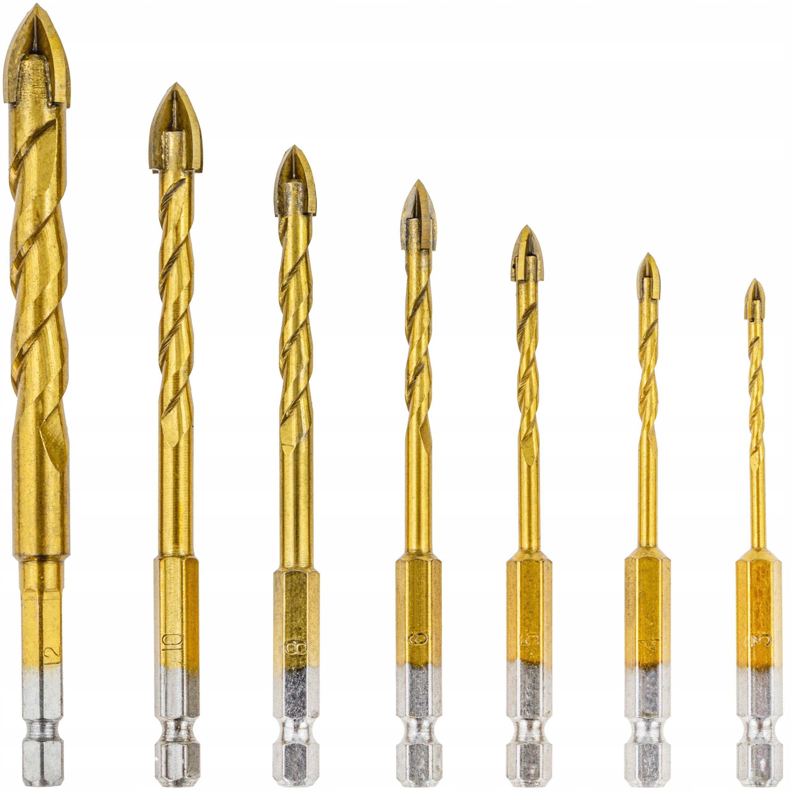 GLASS DRILL BITS CERAMIC TILES STONEWARE DRILL BIT 3-12MM 7 PCS HEX 1/4" PROFI EAN (GTIN) 5907737323738