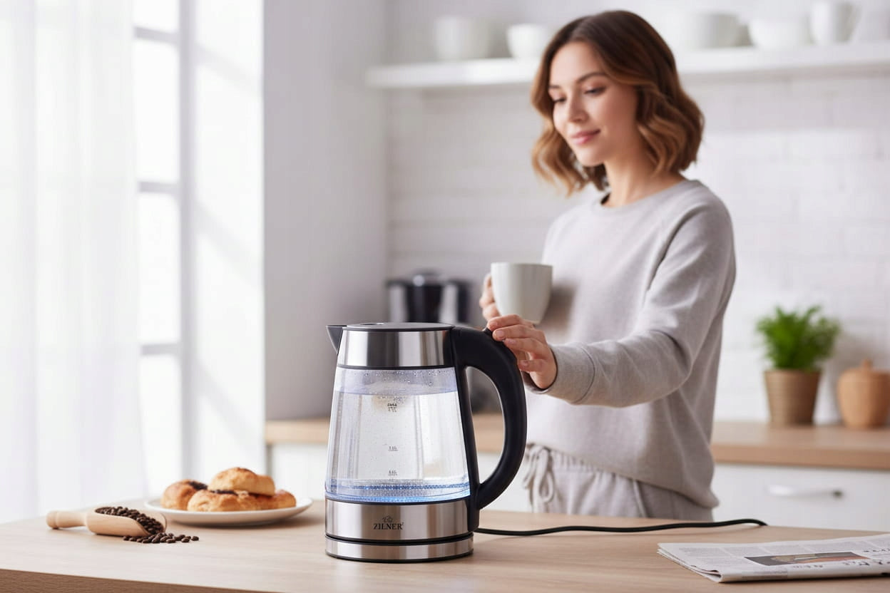 GLASS ELECTRIC KETTLE 1,7L WITH WIRELESS ROTARY 360° 1850-2200 W Model podświetlenie led