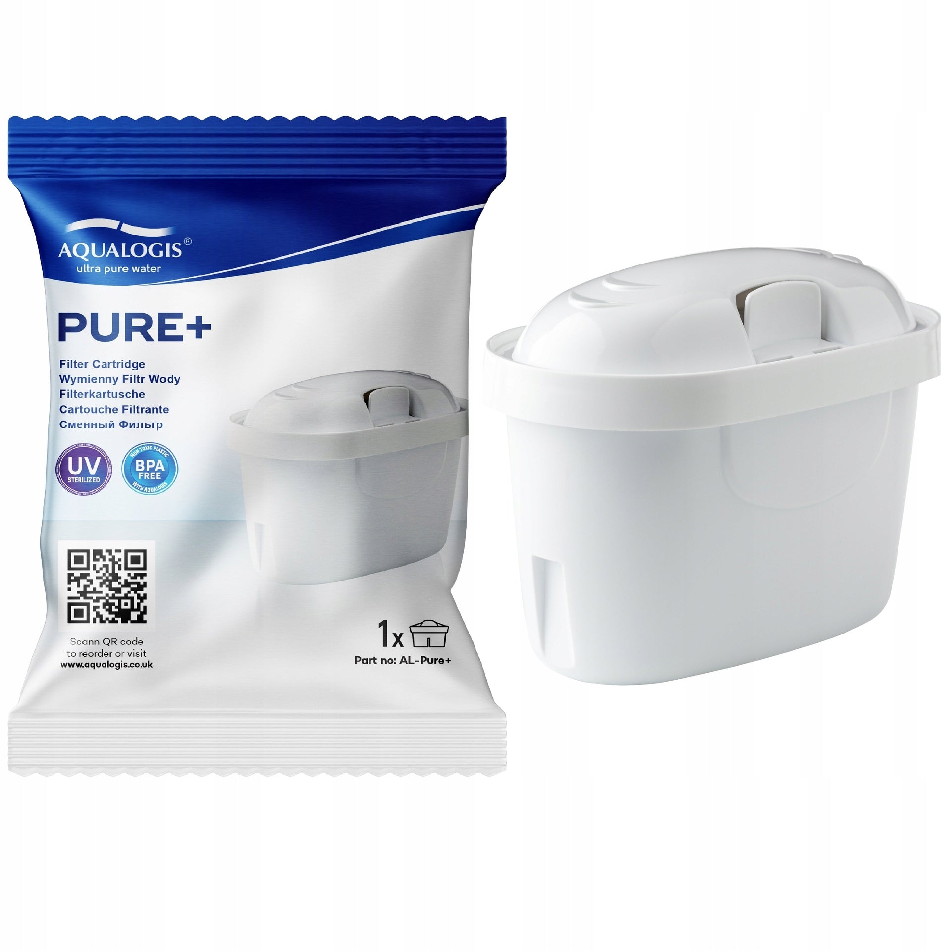 GLASS FILTER JUG + 3 CARTRIDGES WATER FILTERS Pure+ WHITE 2.9L Brand Aqualogis