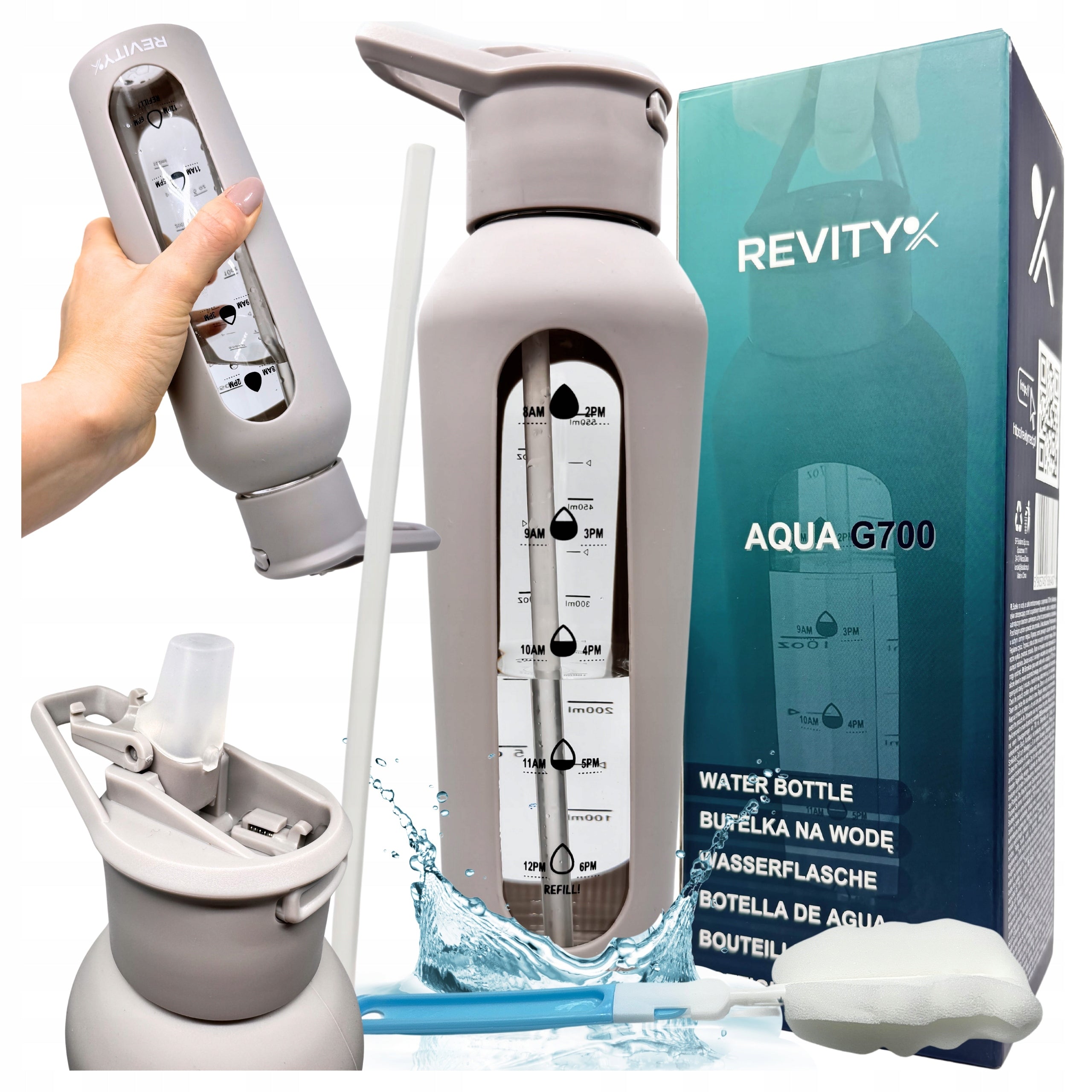 GLASS MOTIVATIONAL WATER BOTTLE REUSABLE DURABLE LEAKPROOF WITH STRAW