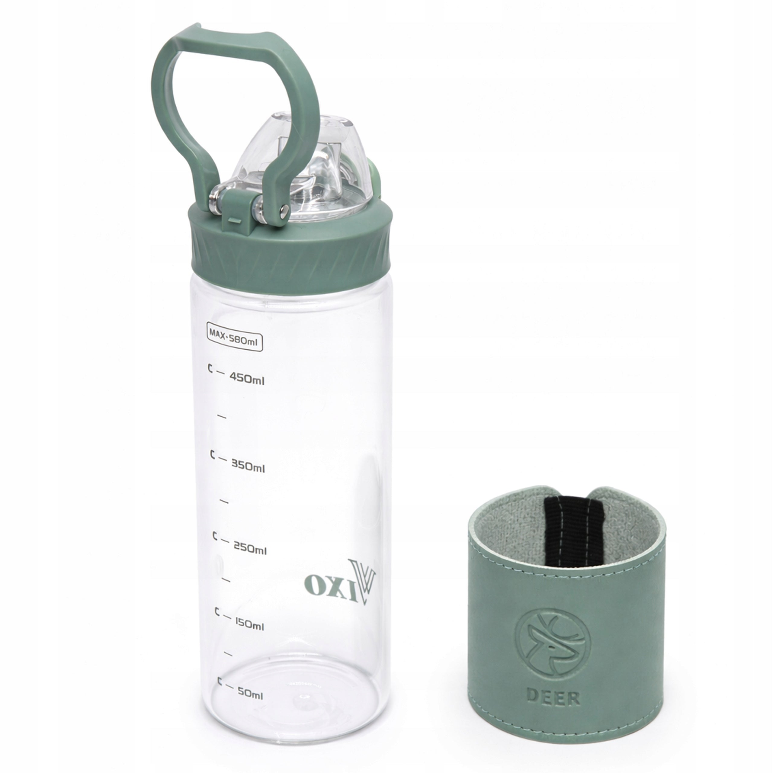 GLASS WATER BOTTLE VIXO MOTIVATIONAL GLASS BOTTLE AIRTIGHT ECO CASE Color green