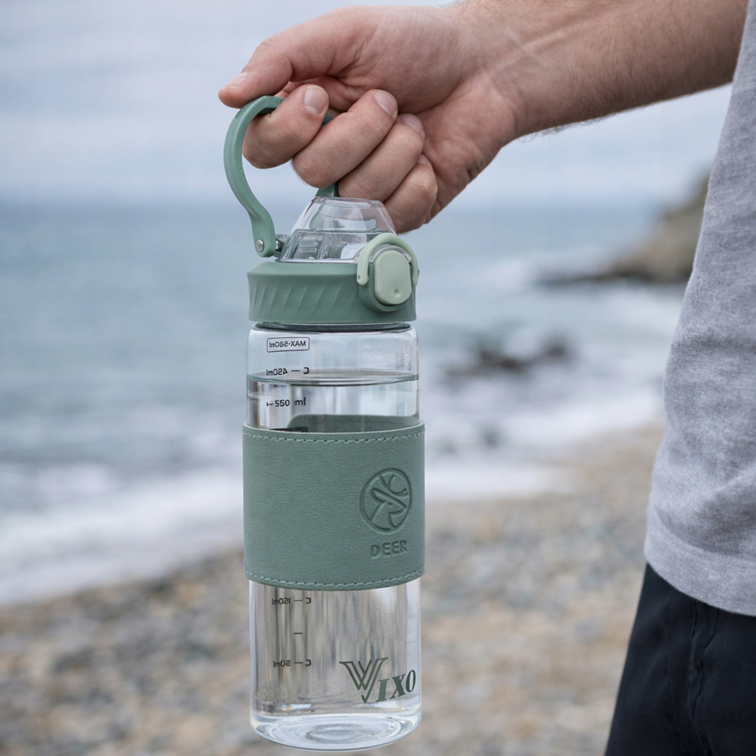 GLASS WATER BOTTLE VIXO MOTIVATIONAL GLASS BOTTLE AIRTIGHT ECO CASE Packaging status original
