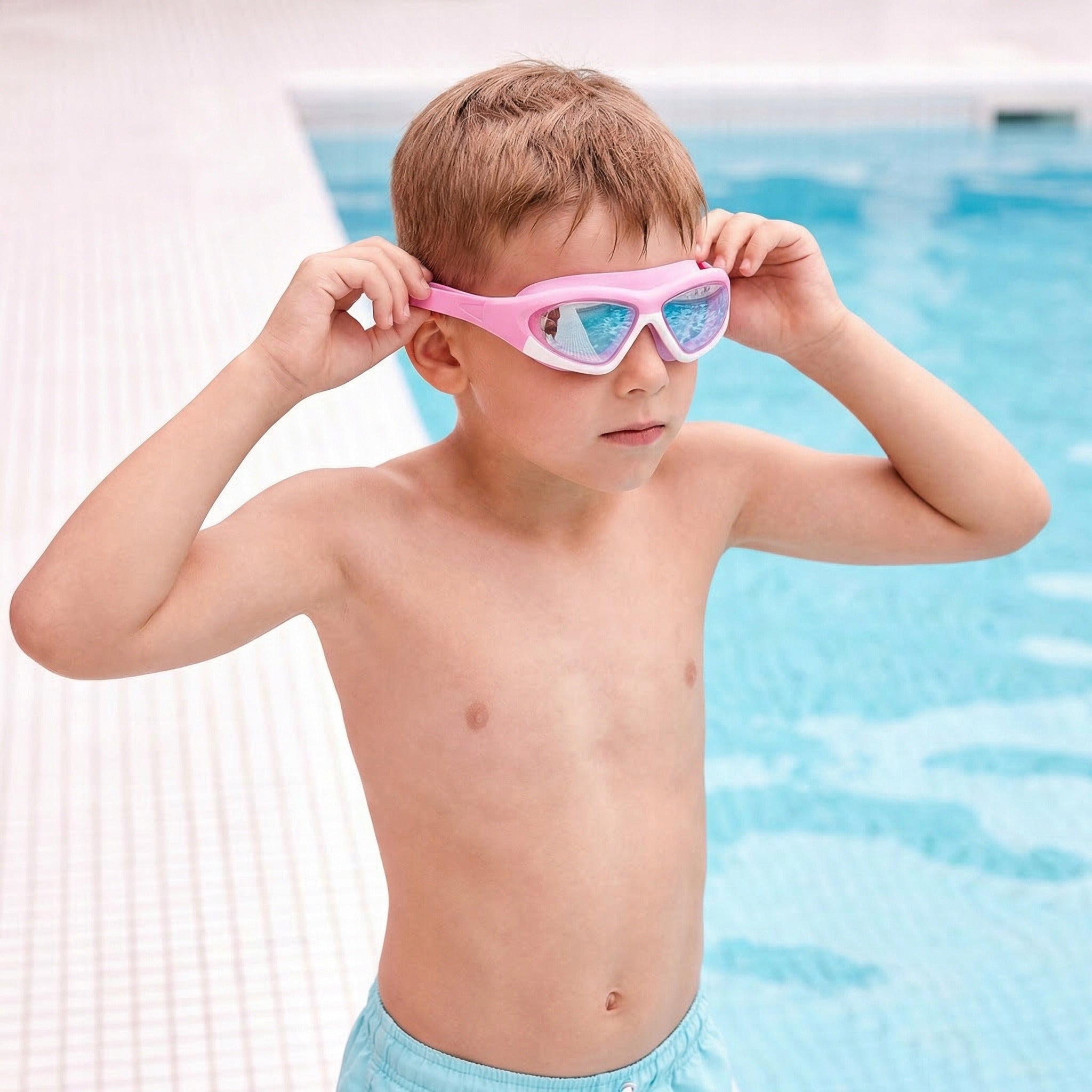 GLASSES SWIMMING GOGGLES FOR SWIMMING POOL EASY CLASP ANTI-FOG KIDS Color purple