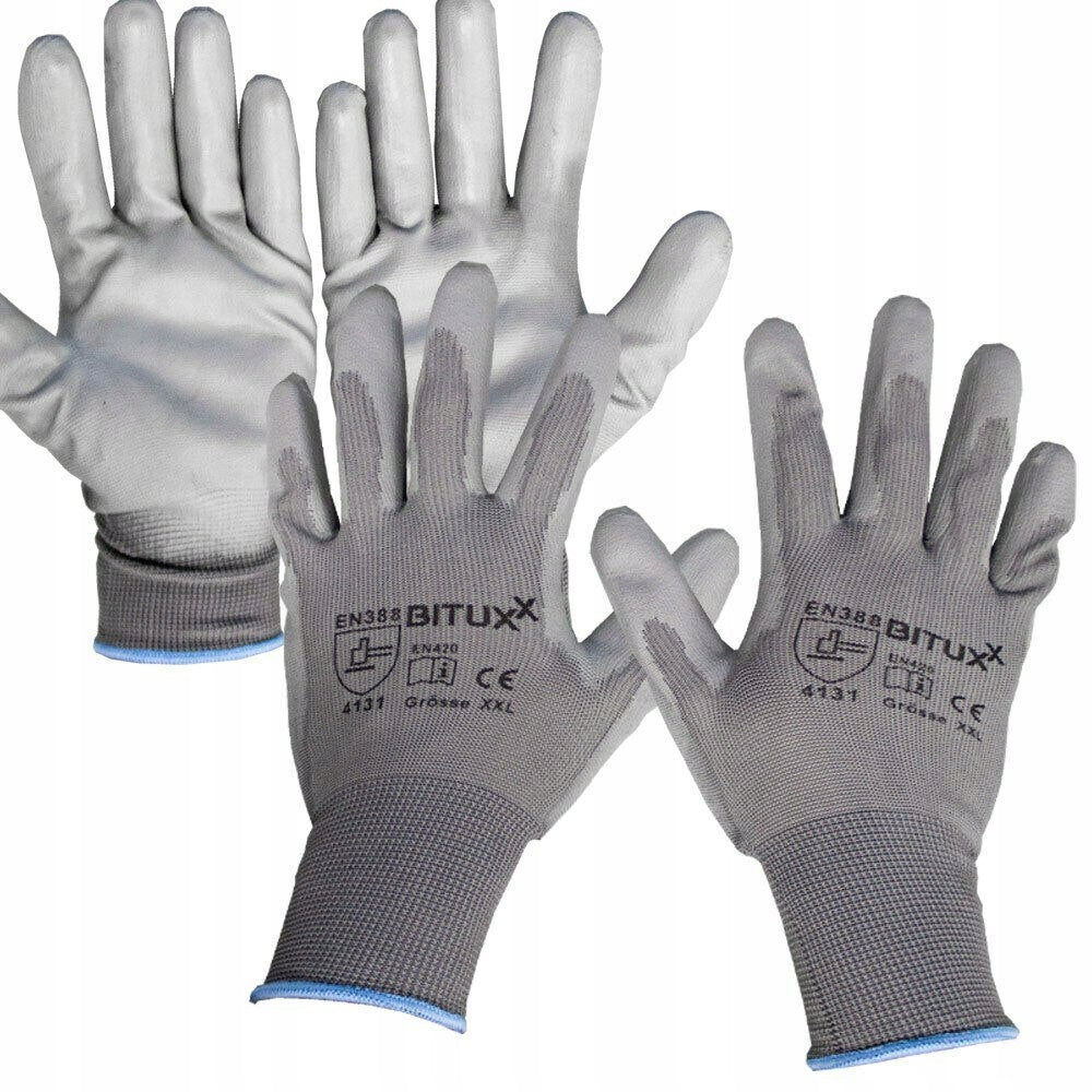 GLOVES PU COATING GLOVES WORK S-XXL 5 PAIRS