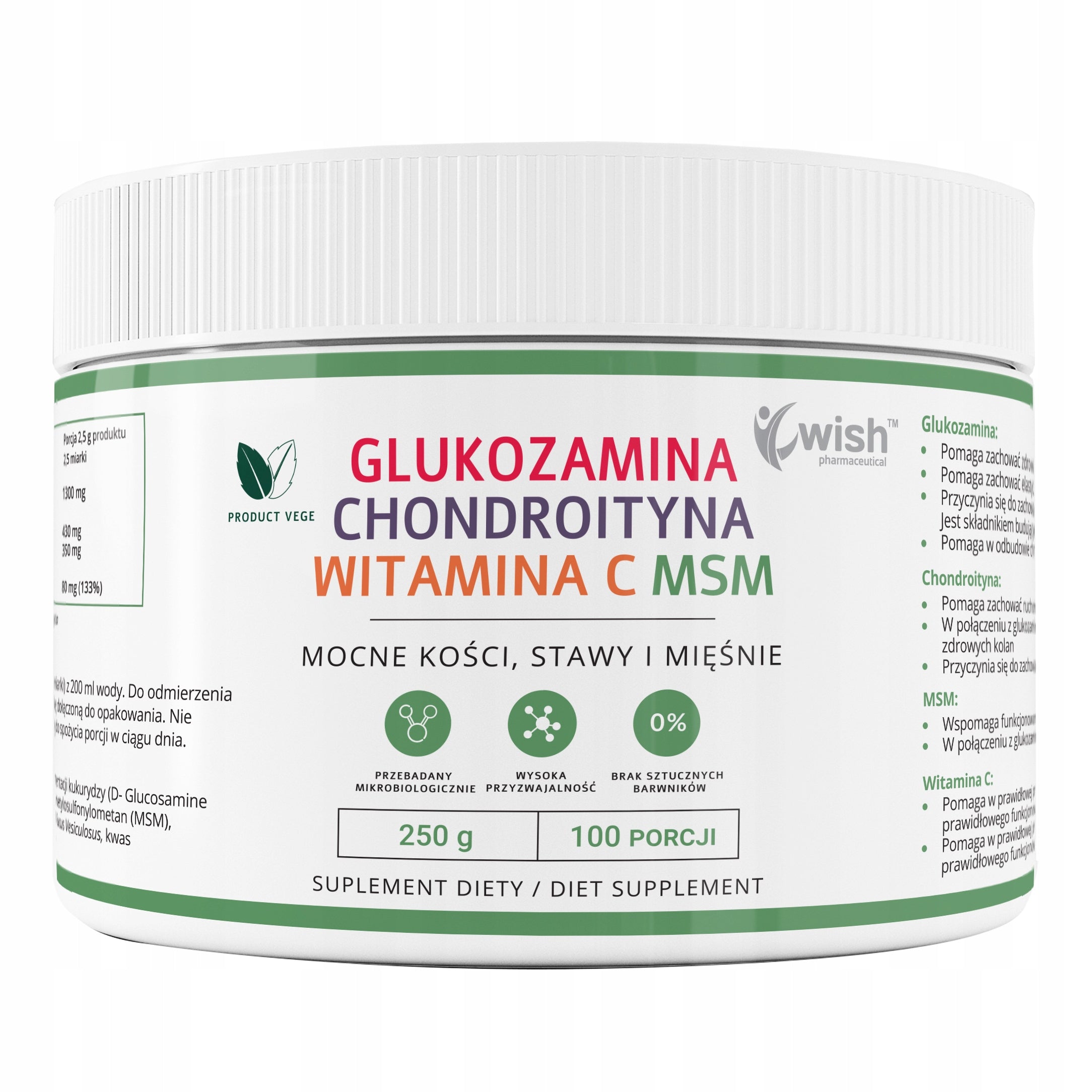 GLUCOSAMINE CHONDROITIN MSM VITAMIN C VEGE 250g