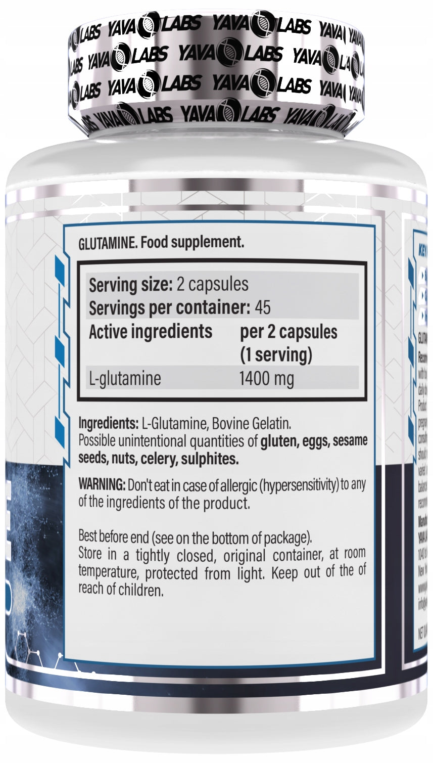 GLUTAMINE 1400 mg Regeneration and Training Support – 90 capsules Yava Labs EAN (GTIN) 5904365090162