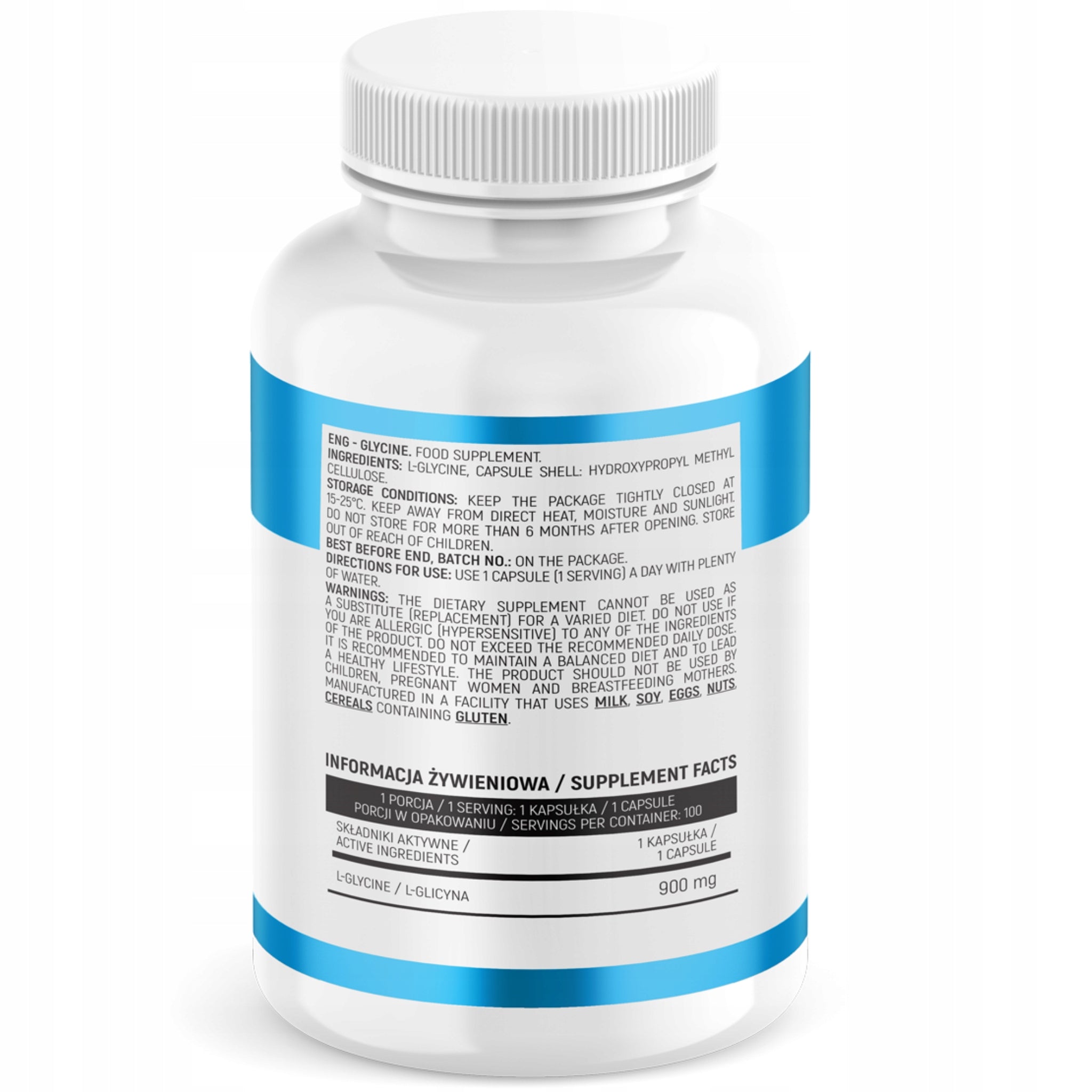 GLYCINE 100 kaps Glycine CALM Nervous System MUSCLE STRESS | INSPORT Manufacturer code na sen