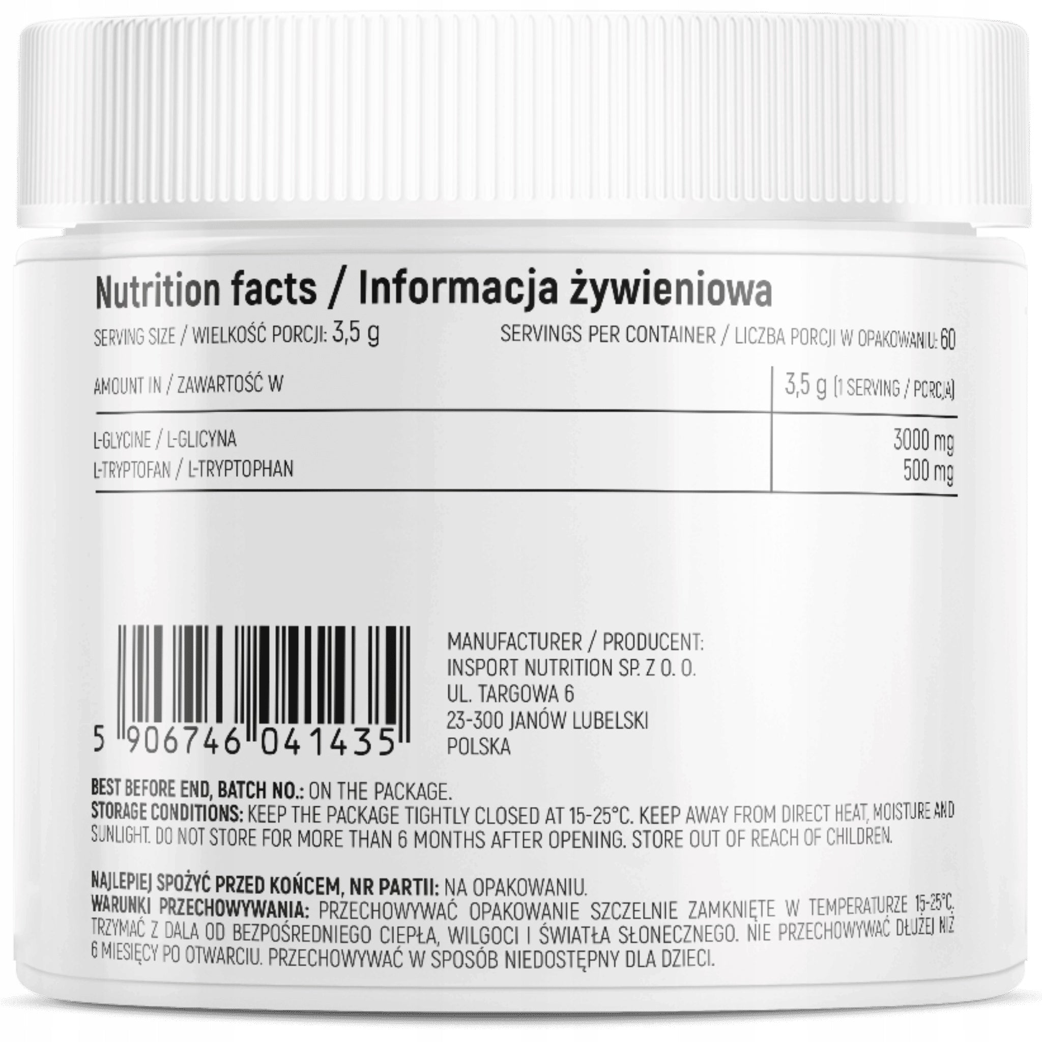 GLYCINE + TRYPTOPHAN 210g for SLEEP Nervous system MUSCLE STRESS | INSPORT Manufacturer code glicyna w proszku GLYCINE TRYPTOPHAN