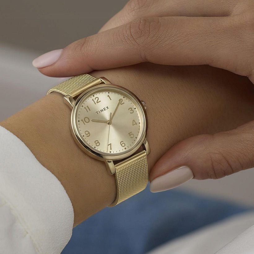 GOLD ELEGANT WOMEN'S WATCH TIMEX TW2Y68900 CHAMPAGNE NUMBERS MESH Ø38mm Brand Timex