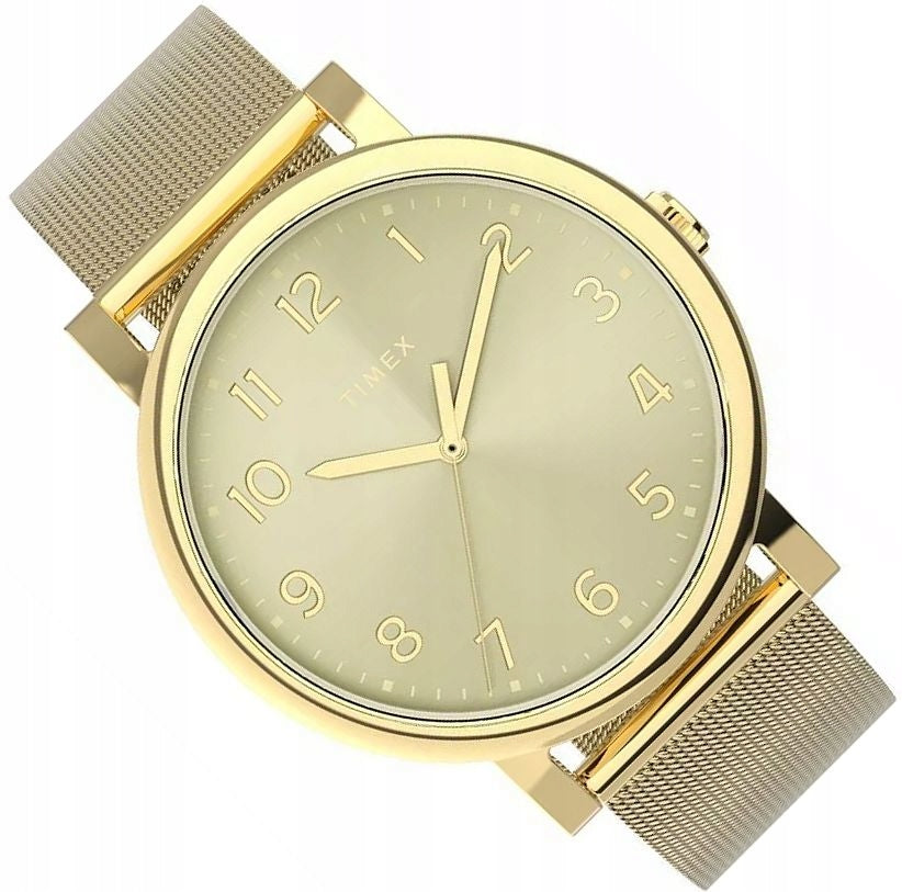 GOLD ELEGANT WOMEN'S WATCH TIMEX TW2Y68900 CHAMPAGNE NUMBERS MESH Ø38mm