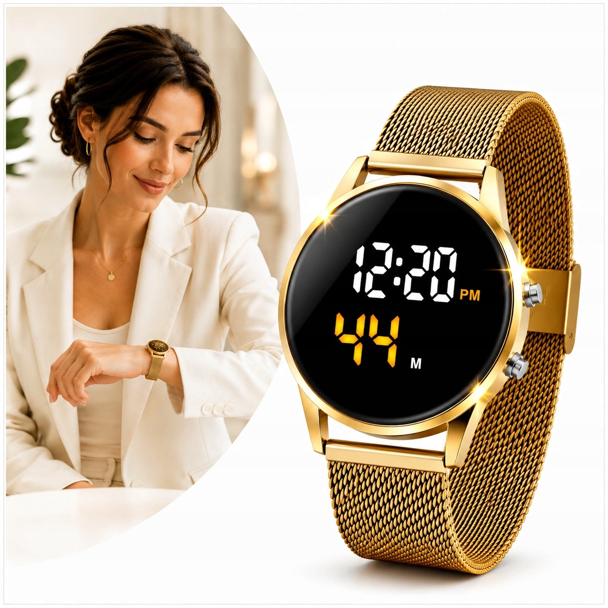 GOLD LED WATCH WOMEN'S MAGNETIC ELECTRONIC MESH FOR MOM'S DAY Brand Kurren