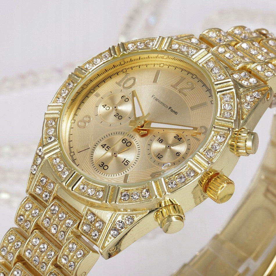 GOLD WOMEN'S WATCH WITH CRYSTALS ON BRACELET 585 AS A GIFT FOR WIFE EAN (GTIN) 5905261790095